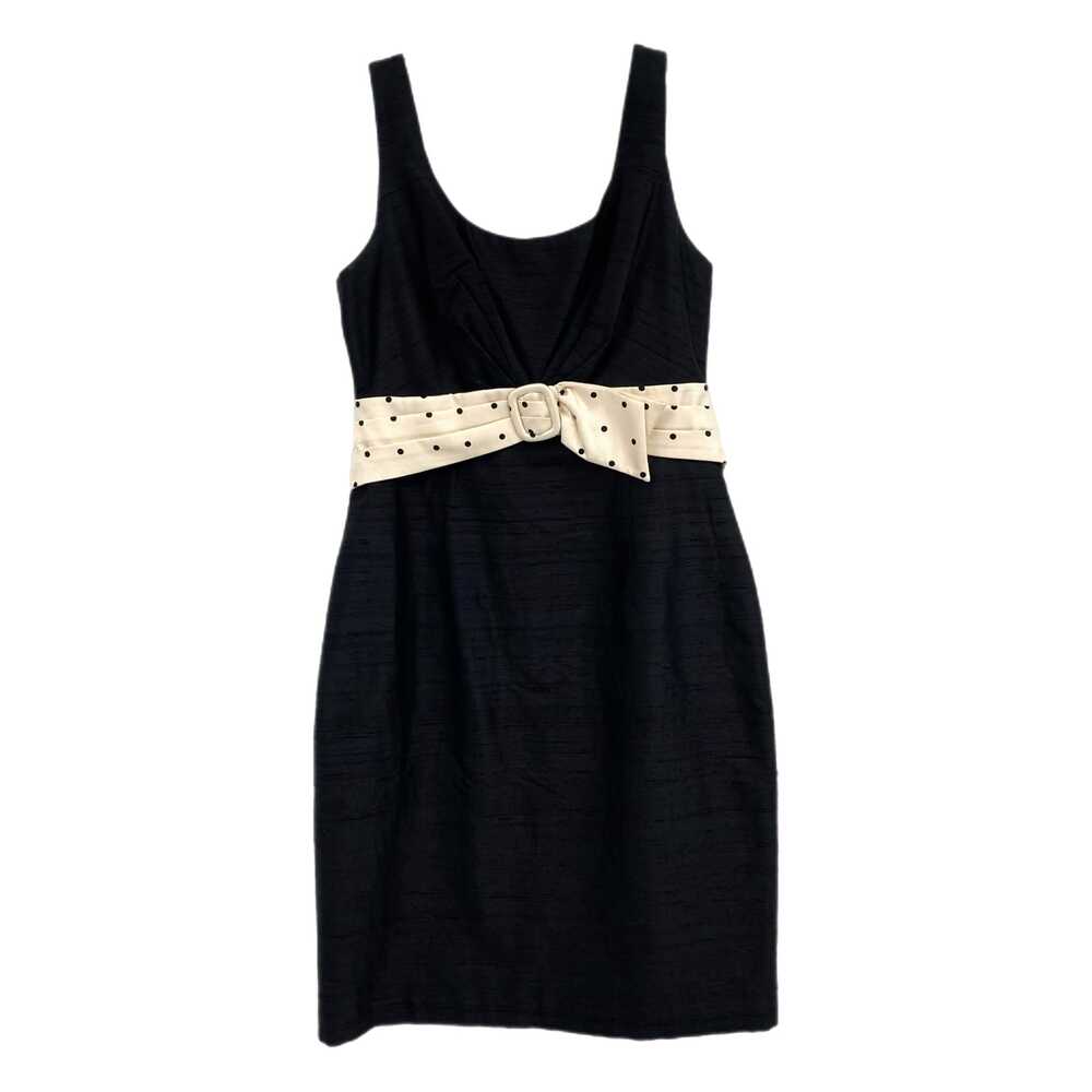 Kay Unger Black & Cream Polka Dot Belt Midi Dress | Size 8